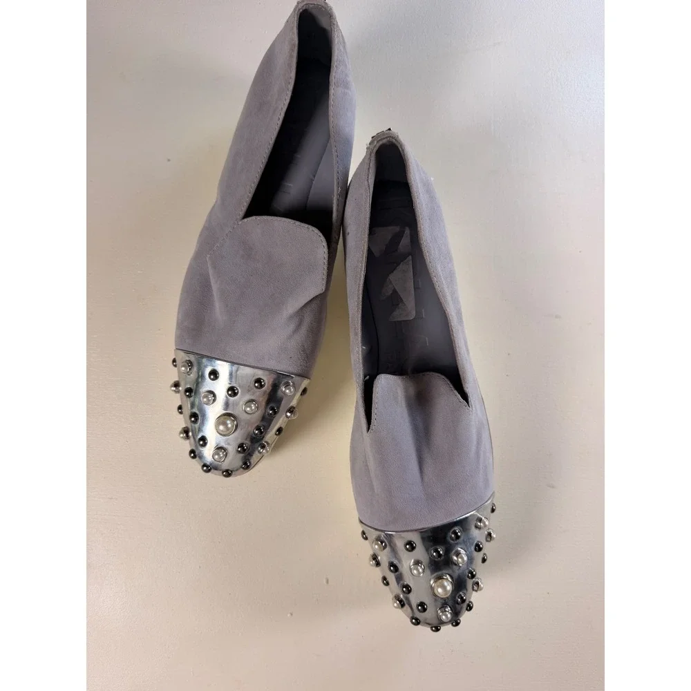 Karl Lagerfeld Paris Brinlee Loafers Women 9 Grey Excellent Pearl Stud Platform
